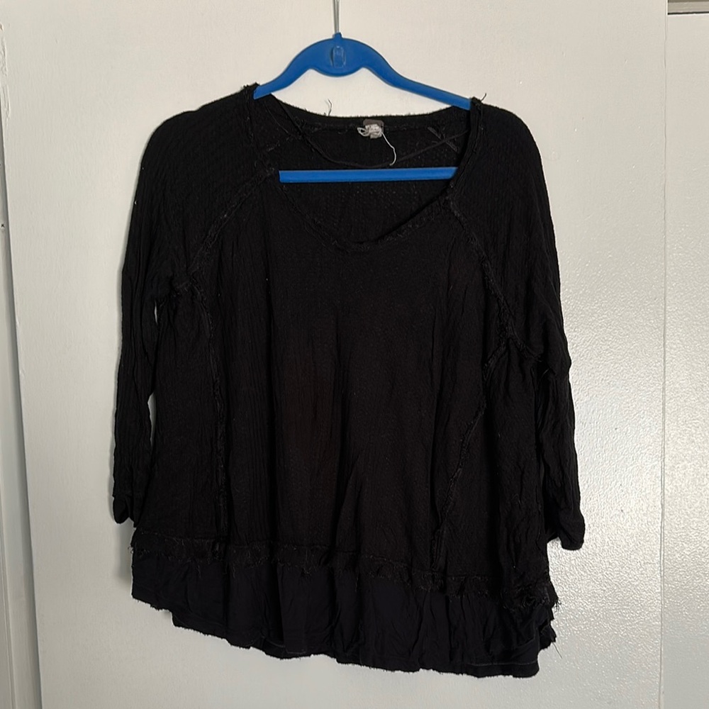 We the Free / Free People oversized distressed black waffle top